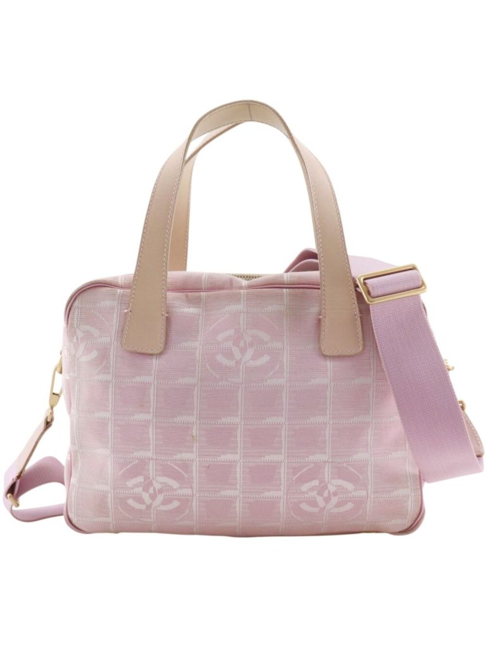 Chanel 2-Way Shoulder New Travel Line Nylon Canvas Pink Handbag